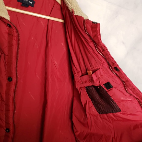 LANDS' END Men's Red Puffer Zipper Up Snap Button Jacket Coat L - Picture 9 of 12